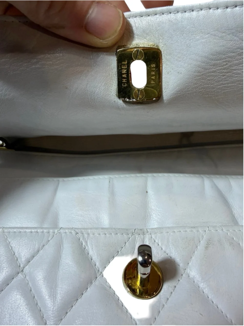 Vintage Chanel White Quilted Lambskin XL Maxi Single Flap Chain Bag